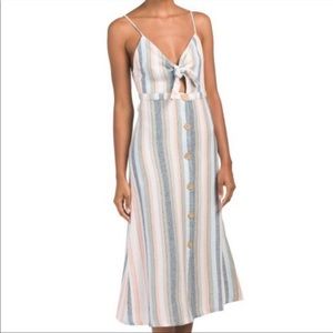 Striped Pastel Linen Midi Dress